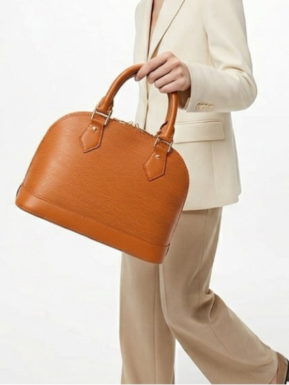 Louis Vuitton Epi Leather Alma Tote Handbag Dome Purse Mandarin Orange Vintage